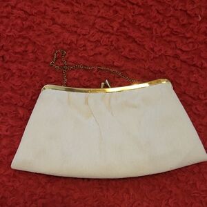 Vintage Elegant Cream Clutch with Gold Accents